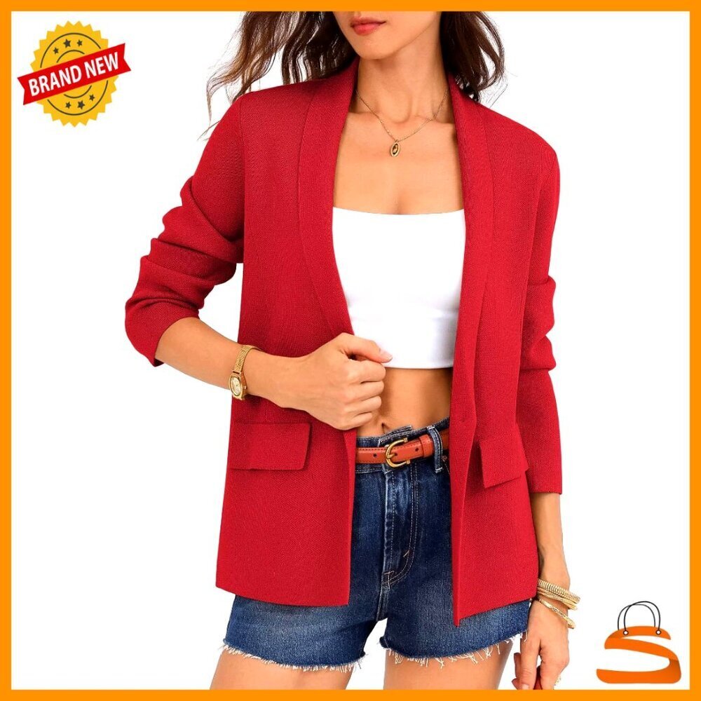 Knit Blazer Cardigan Long Sleeve Open Front Business Casual Stretch Lightweight